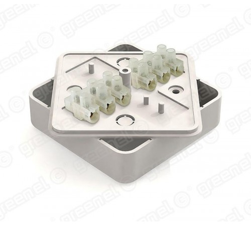 Коробка распределительная для о/п 75х75х20мм с клеммной колодкой ЗВИ-5 (1,5- 4 мм2) 6 клемм, IP40, цвет -БЕЛЫЙ (100шт)  GE41212-01  GREENEL