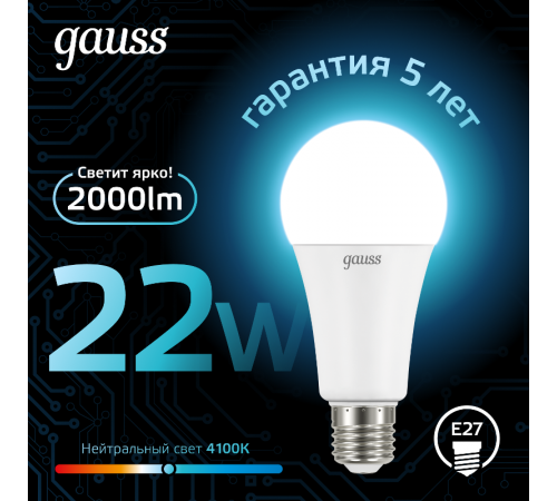 Лампа светодиодная Black LED A70 22W E27 1640lm 4100K  102502222  Gauss