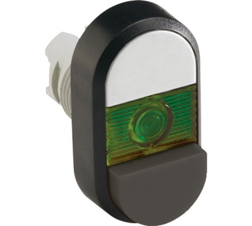 Кнопка двойная MPD17-11G (белая/черная-выступающая) зеленая линз а с текстом (I/O)  1SFA611146R1102  ABB