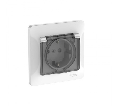 Glossa Белый Розетка с заземлением со шторками с крышкой, 16А, IP44, (в сборе с рамкой), быстрозажимные клеммы  GSL000148S  SE