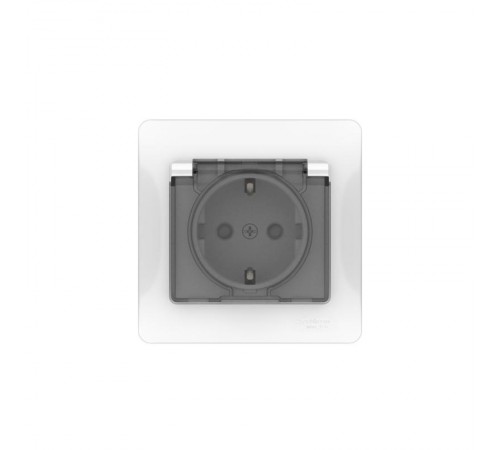 Glossa Белый Розетка с заземлением со шторками с крышкой, 16А, IP44, (в сборе с рамкой), быстрозажимные клеммы  GSL000148S  SE