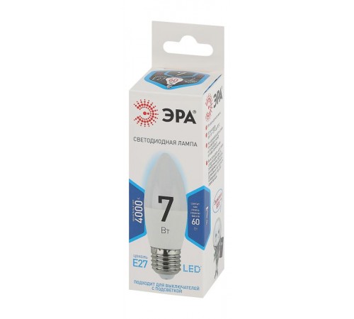 Лампа светодиодная LED 7Вт Е27 220В 4000К smd B35 свеча  Б0020540  ЭРА
