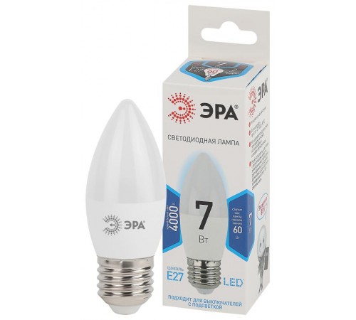 Лампа светодиодная LED 7Вт Е27 220В 4000К smd B35 свеча  Б0020540  ЭРА