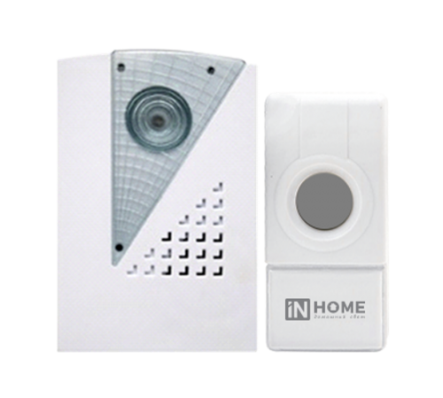 Звонок беспроводной ЗБ-7 32 мелодии 120м с кнопкой IP44 бело-серый  4690612013350  IN HOME
