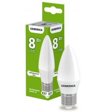 Лампа светодиодная C35 свеча 8Вт 230В 4000К E27   LL-C35-08-230-40-E27-G  GENERICA