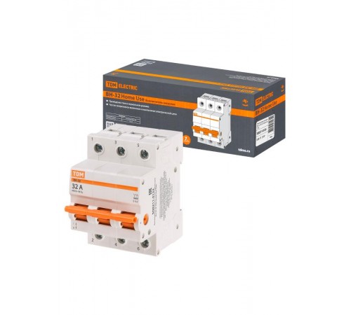 Выключатель нагрузки модульный (мини-рубильник) ВН-32 3P 32A Home Use  SQ0211-0124  TDM