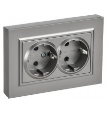 BRITE Розетка 2-местная с заземлением с защитными шторками плоская 16А в сборе РСшПл12-3-БрС сталь   BR-R28-16-K46-F  IEK