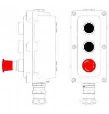 Взрывонепроницаемый пост управления из алюминия LCSD-03-B-MB-P1B(11)x1-P1B(11)x1-P6R(11)x1-PBMB-ANP15BMB  LCSD21000133  DKC