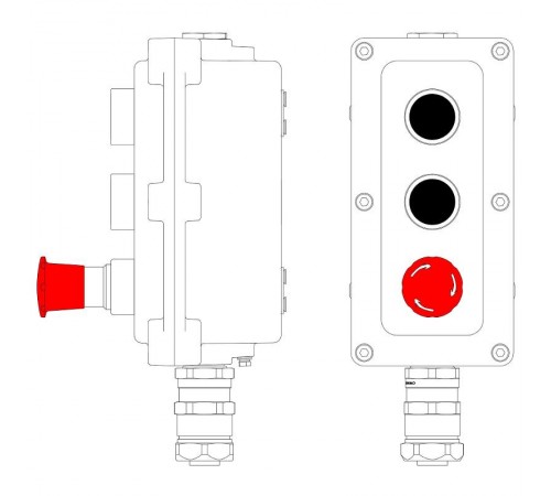 Взрывонепроницаемый пост управления из алюминия LCSD-03-B-MB-P1B(11)x1-P1B(11)x1-P6R(11)x1-PBMB-ANP15BMB  LCSD21000133  DKC