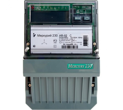Счетчик Меркурий 230 AR-03 R 5-7.5А/400В (1 тар.) ЖКИ (монт. пл.)