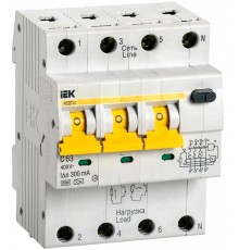 Выключатель автоматический дифференциального тока АВДТ 34 3п+N 63А C 300мА тип A  MAD22-6-063-C-300  IEK