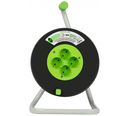 Удлинитель силовой ЭРА GREEN LINE KAT-2x0.75-20m Greenline на катушке пластик 4 розетки без заземления 20м ПВС 2x0.75мм2   Б0065069  ЭРА