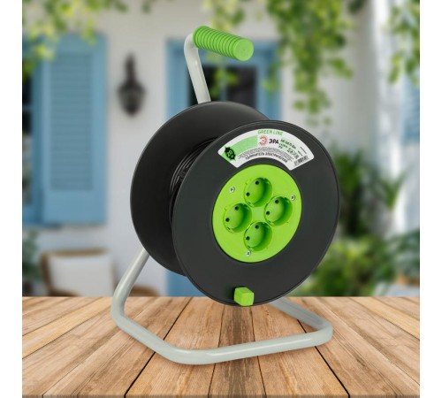 Удлинитель силовой ЭРА GREEN LINE KAT-2x0.75-20m Greenline на катушке пластик 4 розетки без заземления 20м ПВС 2x0.75мм2   Б0065069  ЭРА