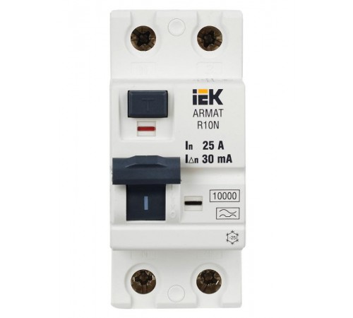 Выключатель дифференциальный (УЗО) R10N 2P 25А 30мА тип A ARMAT  AR-R10N-2-025A030  IEK