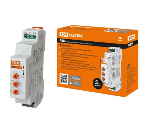 Реле времени РВМ-0,1с/10дн-8А-12/230В-DIN (многофункц., 10реж., 0,1с-10дней, 12-230В AC/DC)  SQ1503-0025  TDM