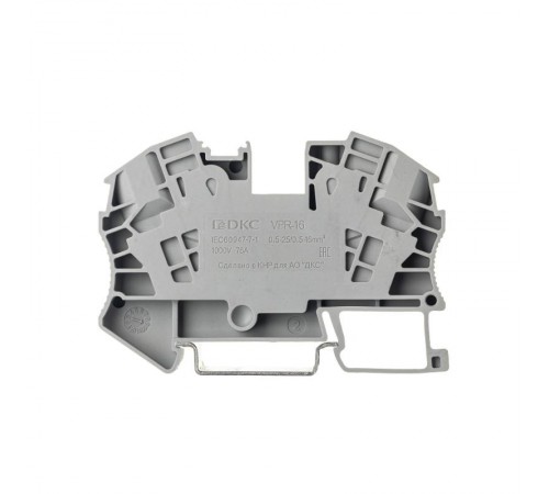 Клемма проходная, зажим push-in, 2 точки подключения, 16 кв.мм, серая VPR-16-GY DKC