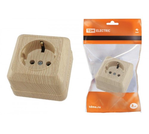 Розетка 2П+З открытой установки IP20 16А, сосна "Ладога"   SQ1801-0050  TDM