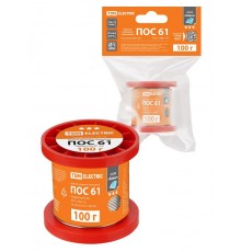 Припой ПОС 61, проволока, ГОСТ 21931-76, 1 мм, 100 г, катушка, инд. упак., "Алмаз"  SQ1025-1805  TDM