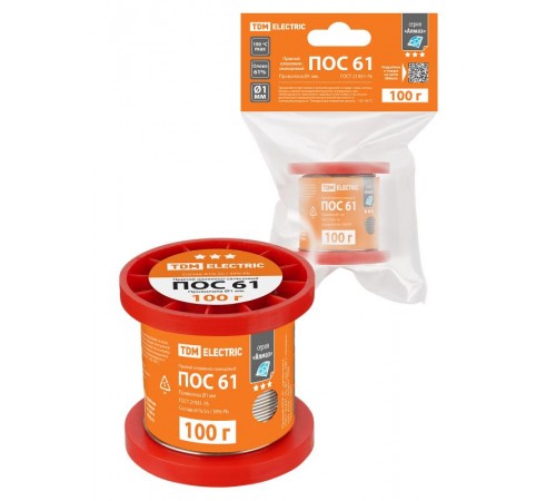 Припой ПОС 61, проволока, ГОСТ 21931-76, 1 мм, 100 г, катушка, инд. упак., "Алмаз"  SQ1025-1805  TDM