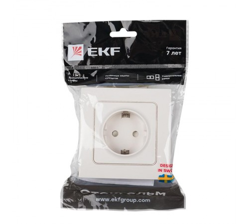 Стокгольм Розетка 1-местная с/з 16А белая с защ. штор. PROxima  EXR16-028-10  EKF