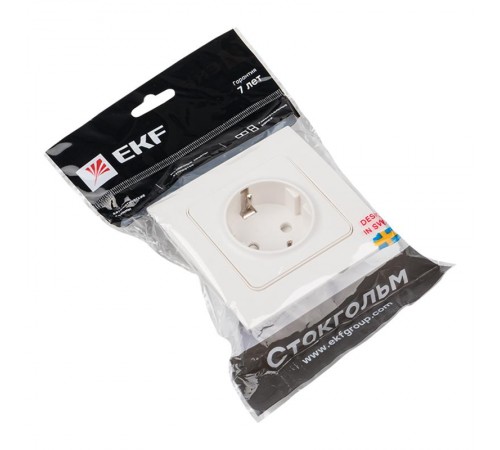 Стокгольм Розетка 1-местная с/з 16А белая с защ. штор. PROxima  EXR16-028-10  EKF
