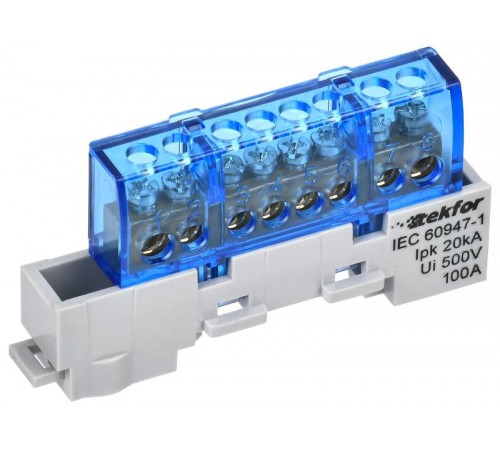 TEKFOR Шина N "ноль" изолированная на универсальном держателе 6х9-8-С  TF-NN10-08-KL-K07  IEK