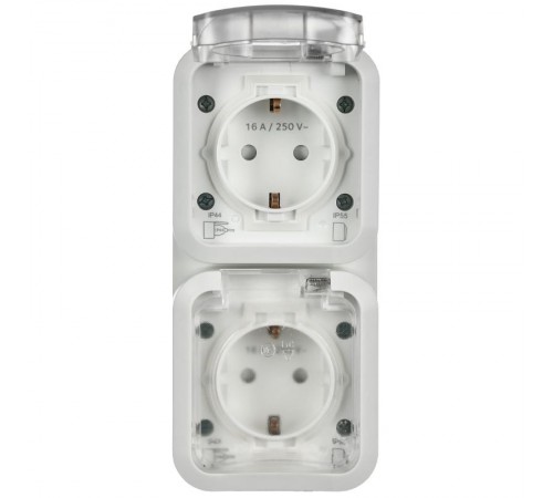 TORS Розетка 2-ая с з/к кр. верт. 16А IP55 TS332 белый  TS-R26-16-55-V-K01  IEK