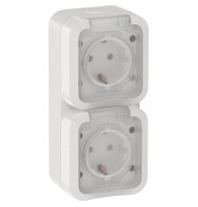 TORS Розетка 2-ая с з/к кр. верт. 16А IP55 TS332 белый  TS-R26-16-55-V-K01  IEK