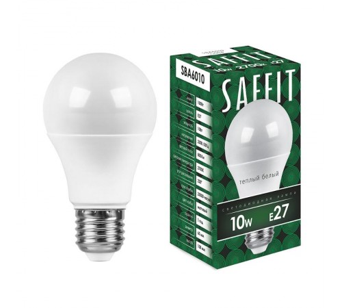 Лампа светодиодная SBA6010 10W 2700K 230V E27 A60  55004  SAFFIT
