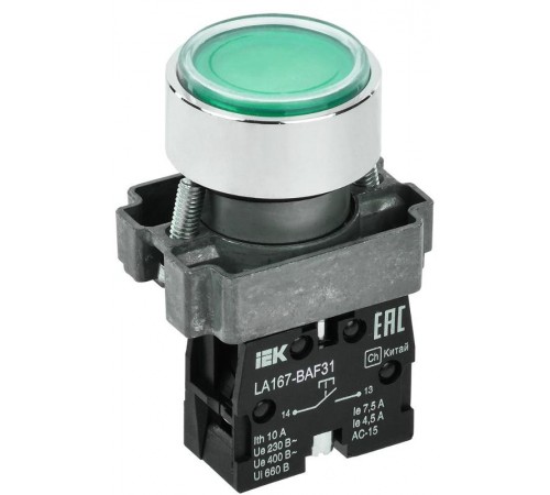 Кнопка LA167-BAF31 d=22мм 1з зеленая IEK  BBT20-BAF31-1-22-67-K06  IEK