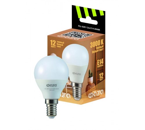 Лампа светодиодная FLL- G45 12w E14 3000K 230/50 ФАZA  .5038561  ФАZА