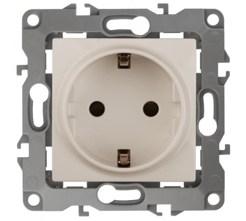 Розетка 12-2102-02 с заземлением со шторками, 16АХ-250В,  слоновая кость  Б0014688  ЭРА