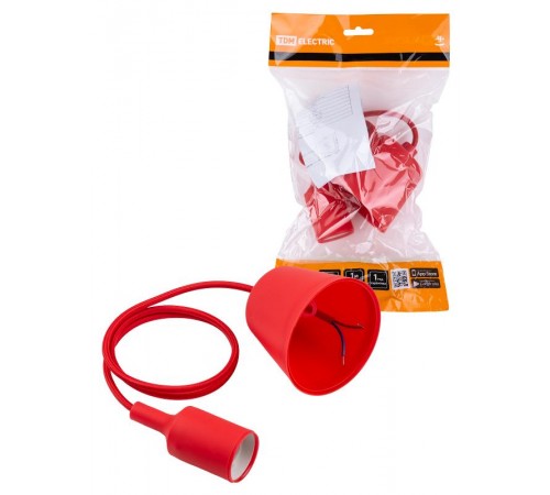 Патрон пластиковый Е27 с подвесом 1 м, красный TDM  SQ0335-0063  TDM