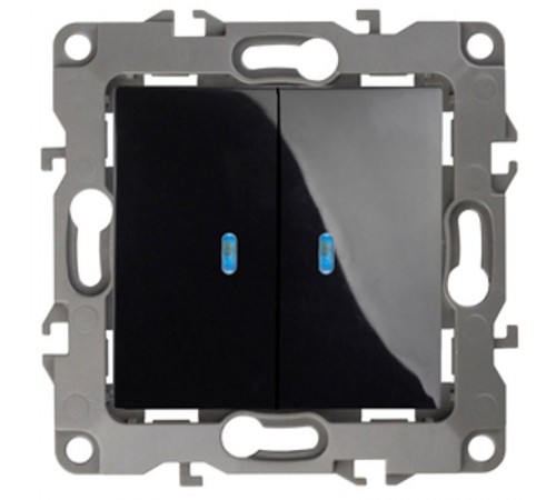 Выключатель двойной с подсветкой 12-1105-06 , 10АХ-250В,  чёрный  Б0014662  ЭРА