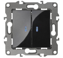 Выключатель двойной с подсветкой 12-1105-06 , 10АХ-250В,  чёрный  Б0014662  ЭРА