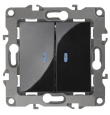 Выключатель двойной с подсветкой 12-1105-06 , 10АХ-250В,  чёрный  Б0014662  ЭРА