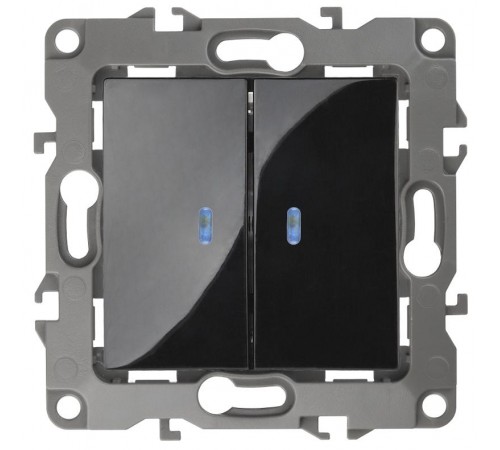 Выключатель двойной с подсветкой 12-1105-06 , 10АХ-250В,  чёрный  Б0014662  ЭРА