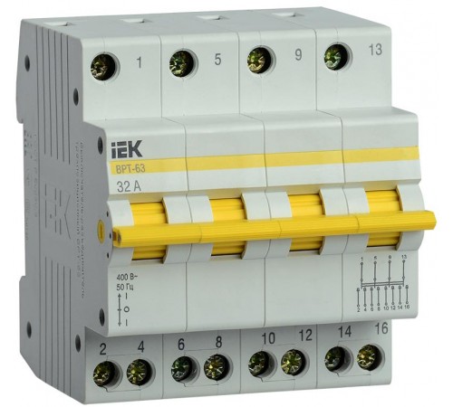 Выключатель-разъединитель (рубильник) трехпозиционный ВРТ-63 4п 32А  MPR10-4-032  IEK