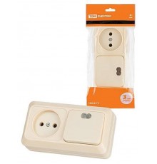 Блок комбинированный выкл. 1-кл. с/п 10А + розетка 2П 10А 250В БКВР IP20 сл. кость "Ладога"   SQ1801-0207  TDM