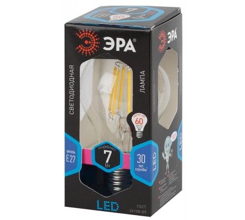 Лампа светодиодная F-LED A60-7W-840-E27 (филамент, груша, 7Вт, нейтр., Е27)  Б0043447  ЭРА