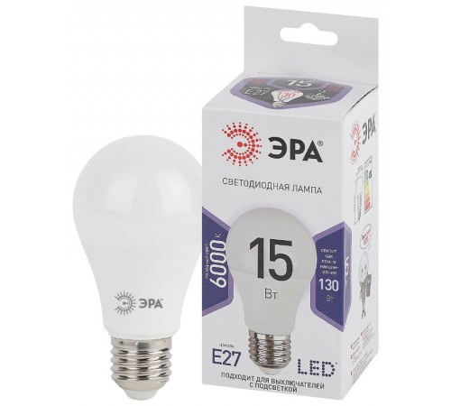 Лампа светодиодная LED 15Вт Е27 6000К smd A60-15W-860-E27  Б0031396  ЭРА