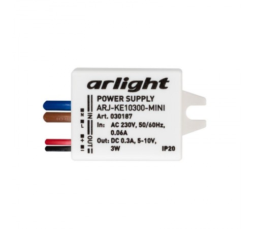 Блок питания ARJ-KE10300-MINI (3W, 300mA) (Arlight, IP20 Пластик, 5 лет)  030187  Arlight
