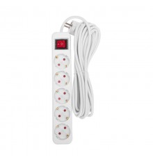 Удлинитель STANDARD 5 гнезд, 5м, 3х1,0мм, с/з, с выключателем, белый  13-4033  REXANT