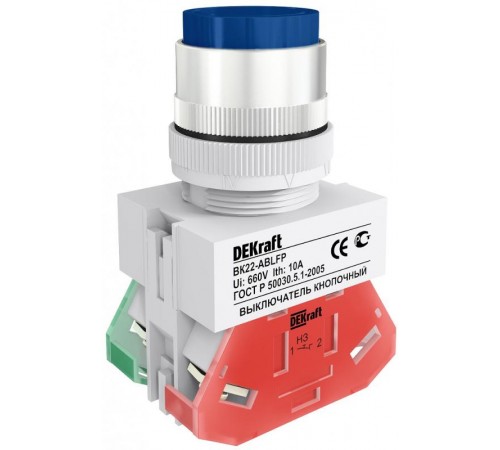Выкл. кноп. ABLFP 22 мм Цвет:СИНИЙ 220В ВK-22   25022DEK  DEKraft