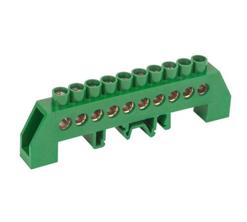 Шина PE "земля" в комбинированном зеленом изоляторе на DIN-рейку 6x9 мм 10 групп  11-2308  REXANT