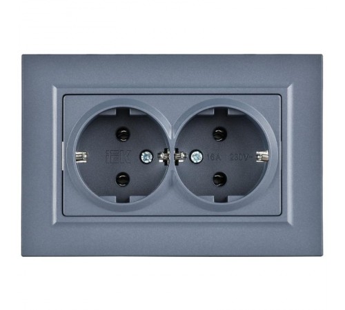 BRITE Розетка 2-местная с заземлением без защитных шторок плоская 16А в сборе РСПл12-3-БрМ маренго   BR-R27-16-K35-F  IEK