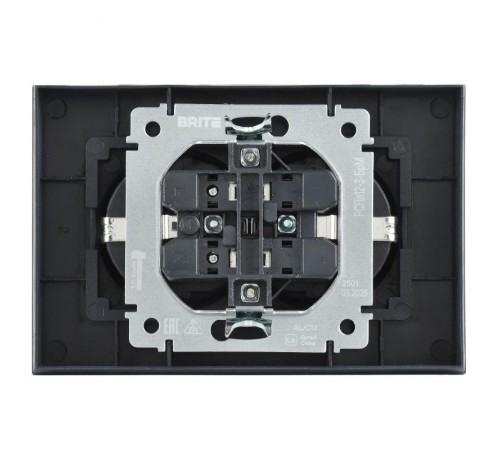 BRITE Розетка 2-местная с заземлением без защитных шторок плоская 16А в сборе РСПл12-3-БрМ маренго   BR-R27-16-K35-F  IEK
