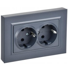 BRITE Розетка 2-местная с заземлением без защитных шторок плоская 16А в сборе РСПл12-3-БрМ маренго   BR-R27-16-K35-F  IEK