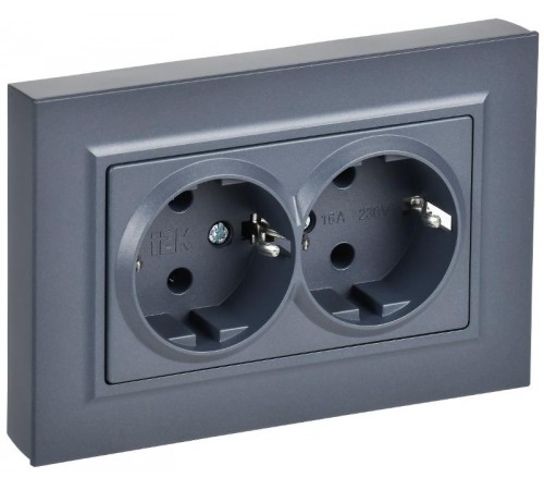 BRITE Розетка 2-местная с заземлением без защитных шторок плоская 16А в сборе РСПл12-3-БрМ маренго   BR-R27-16-K35-F  IEK