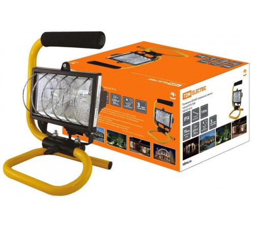 Прожектор галогенный ИО 500П 500Вт IP54 черный, переноска  SQ0302-0014  TDM